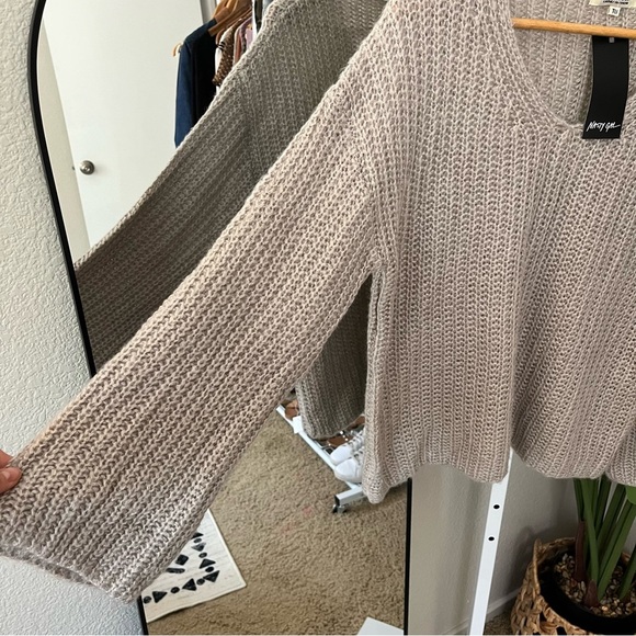 ✨ Nasty Gal Mocha Knit V-Neck Sweater | Slouchy Chunky Ribbed Pullover - Picture 5 of 6